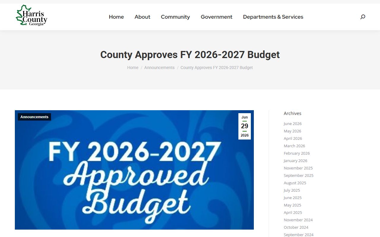 Harris County Clerk of Superior Court records county budget approval
