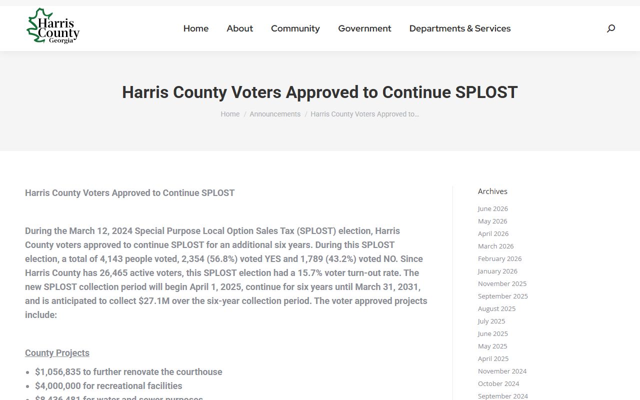 Harris County Clerk of Superior Court records SPLOST courthouse funding