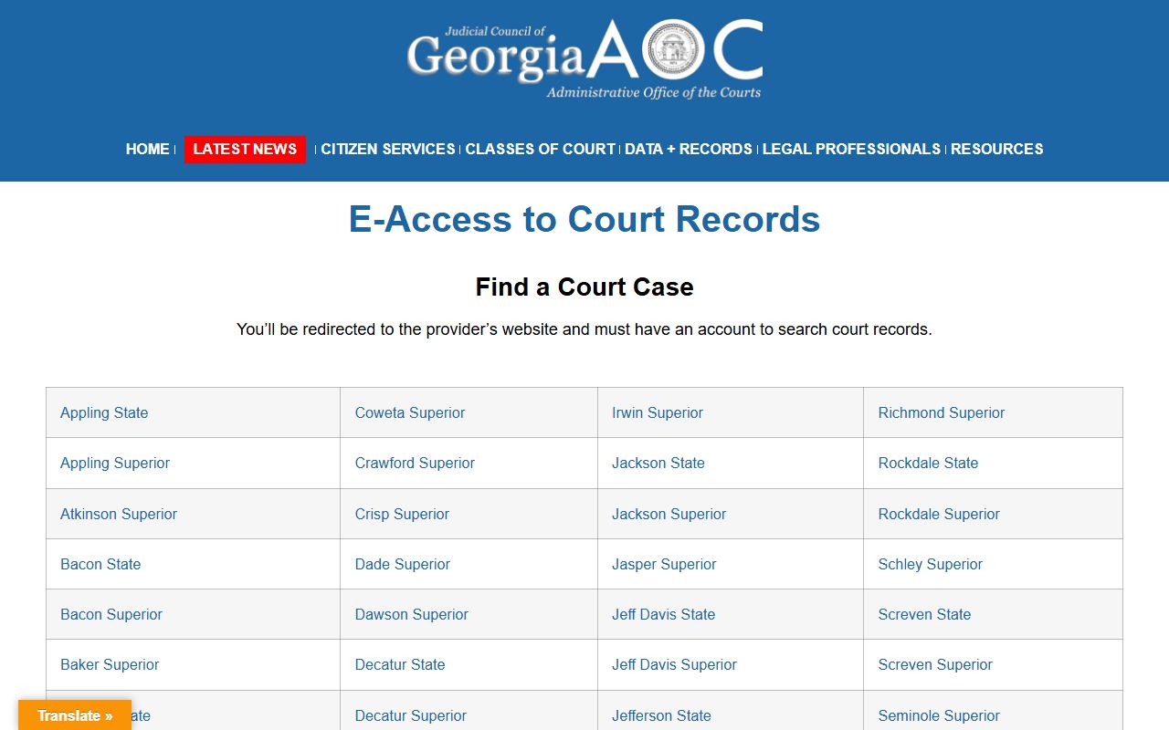 Harris County court records Georgia court e-access page