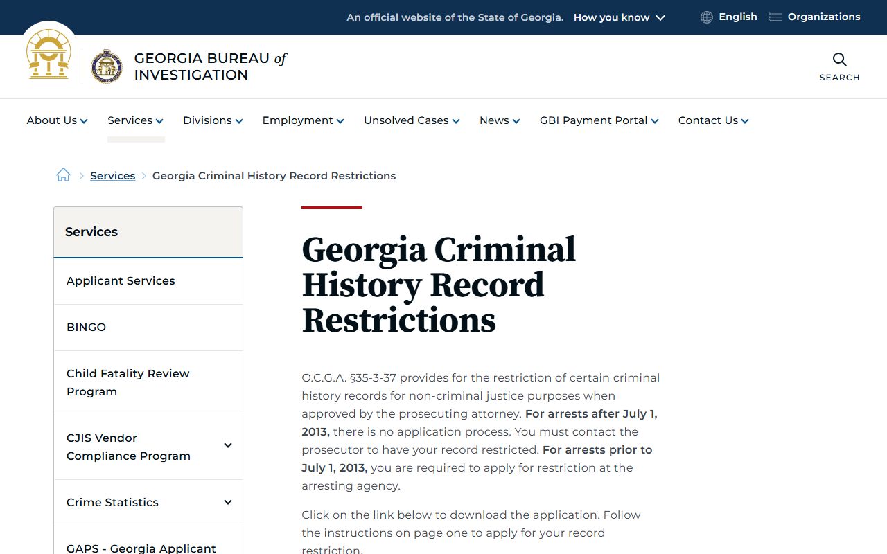 Harris County criminal court records GBI record restriction page